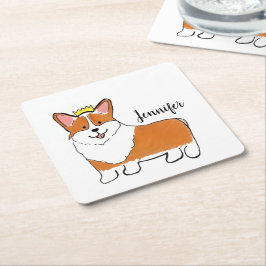 Porta-copo De Papel Quadrado Cão real do córgi personalizado