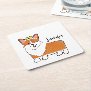 Porta-copo De Papel Quadrado Cão real do córgi personalizado