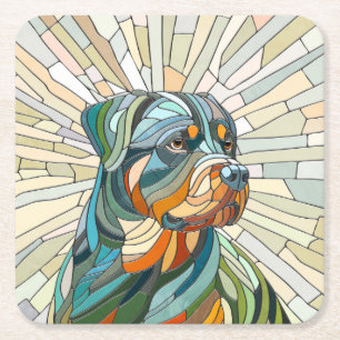 Porta-copo De Papel Quadrado Cão rottweiler - arte mosaica