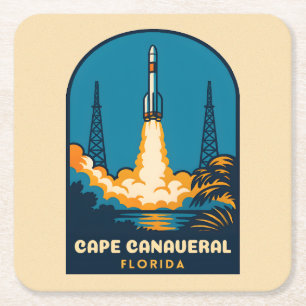 Porta-copo De Papel Quadrado Cape Canaveral Flórida Viagem Retro Vintage Foguet