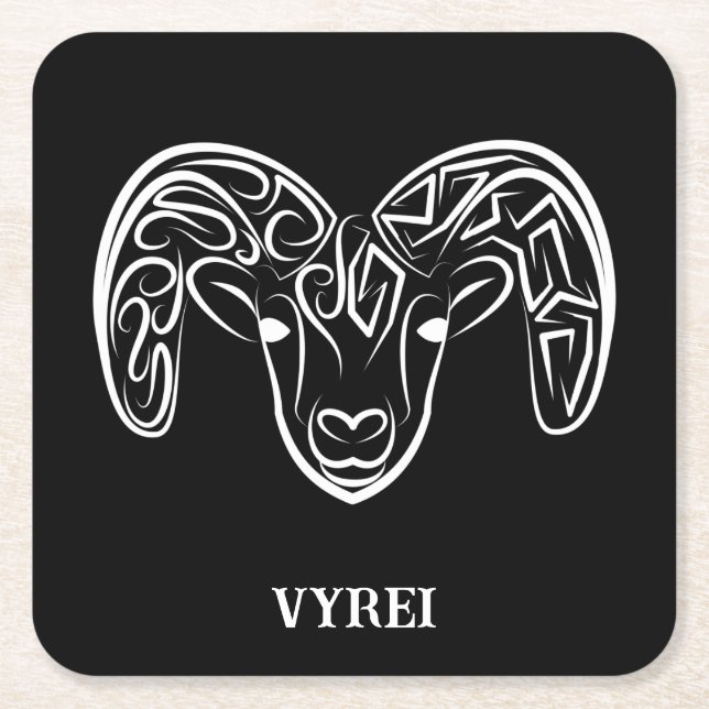 Porta-copo De Papel Quadrado Capim/ovelha, tribal, preto e branco (Frente)