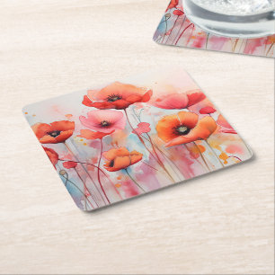 Porta-copo De Papel Quadrado Cápsulas de Aquarela Vermelha em um Campo