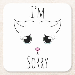 Porta-copo De Papel Quadrado Cara de Gato Triste: Desculpe