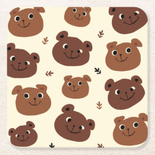 Porta-copo De Papel Quadrado Cara de urso engraçado