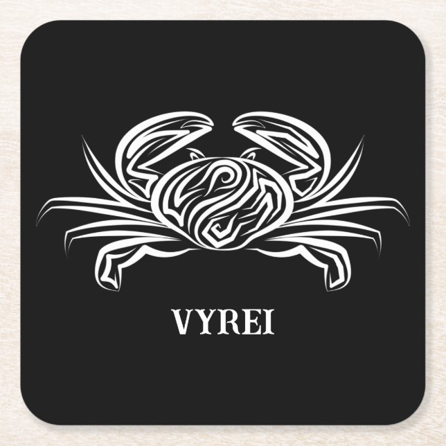 Porta-copo De Papel Quadrado Caranguejo Tribal Negro e Branco (Frente)