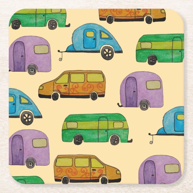 Porta-copo De Papel Quadrado Caravanas de camping (Frente)