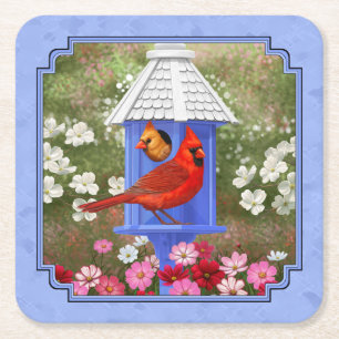 Porta-copo De Papel Quadrado Cardinhos e Azul-Casinha-redonda