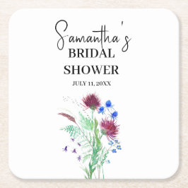 Porta-copo De Papel Quadrado Cardo Flor Roxo Chuveiro de Noiva Boêmio Escocês