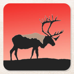Porta-copo De Papel Quadrado Caribou no Sunset - Arte Original da Vida Selvagem