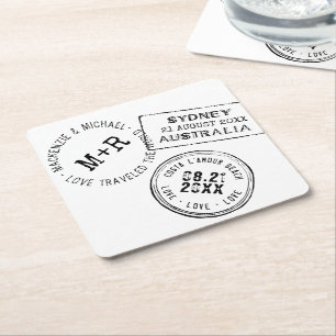 Porta-copo De Papel Quadrado Carimbo de Passaporte de TEXTO EDITÁVEL do Tema v