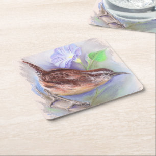 Porta-copo De Papel Quadrado Carolina Wren com Flores da Glória da Manhã