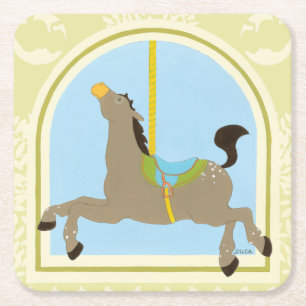 Porta-copo De Papel Quadrado Carousel Horse por June Erica Vess