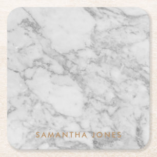 Porta-copo De Papel Quadrado Carrara Branca Marble Clássico Dourado Personaliza