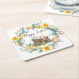 Porta-copo De Papel Quadrado Carrinho de madeira com ovos decorativos Páscoa fl