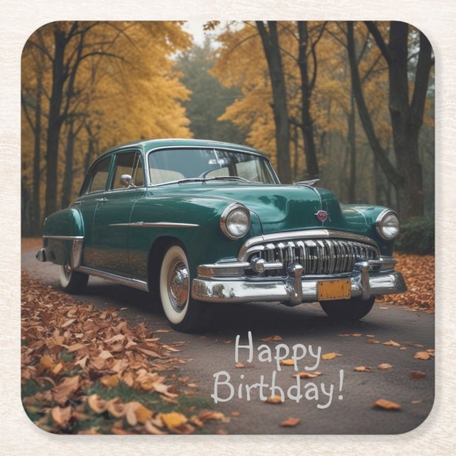 Porta-copo De Papel Quadrado Carro Verde Antiquado (Frente)