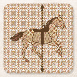 Porta-copo De Papel Quadrado Carrossel Horse - Castanho-Chocolate e Tan