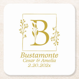 Porta-copo De Papel Quadrado Carta Botânica Moderna em Ouro B