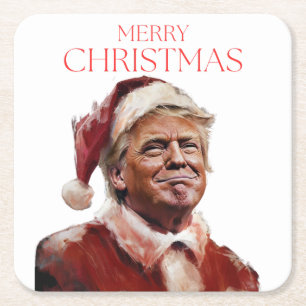 Porta-copo De Papel Quadrado Cartão de Natal Engraçado Trump Papai Noel