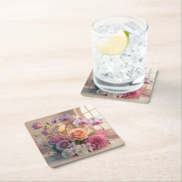 Porta-copo De Papel Quadrado Cartão de Saudação de Flores de Mola 3D com Rosas