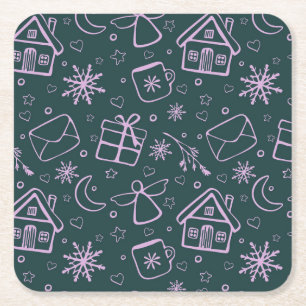 Porta-copo De Papel Quadrado Cartas, Anjos, Flocos de Neve, Presentes, Corações