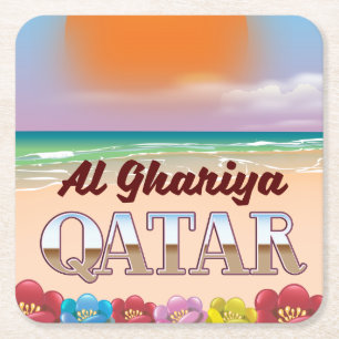 Porta-copo De Papel Quadrado Cartaz da praia Al Ghariya Qatar
