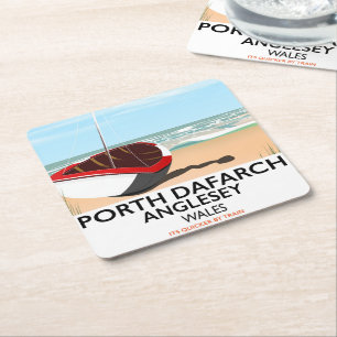 Porta-copo De Papel Quadrado Cartaz de viagem antigo de Porth Dafarch, Anglesey