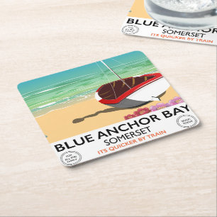 Porta-copo De Papel Quadrado Cartaz de viagem Blue Anchor Bay Somerset