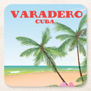 Porta-copo De Papel Quadrado Cartaz de viagem da praia cubana de Varadero
