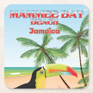 Porta-copo De Papel Quadrado Cartaz de viagem da Praia da Baía Mammee Jamaica