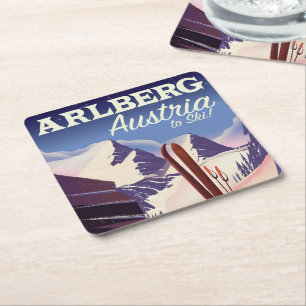 Porta-copo De Papel Quadrado Cartaz de viagem de esqui Arlberg Áustria