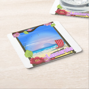 Porta-copo De Papel Quadrado Cartaz de viagem de Lanzarote
