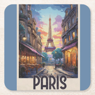 Porta-copo De Papel Quadrado Cartaz de Viagem de Paris