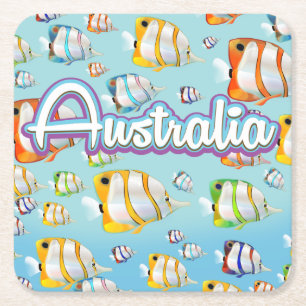 Porta-copo De Papel Quadrado Cartaz de viagem de peixes tropicais da Austrália
