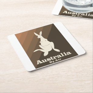 Porta-copo De Papel Quadrado Cartaz de viagem do canguru Australia By Air.