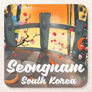 Porta-copo De Papel Quadrado cartaz de viagem Seongnam Coreia do Sul