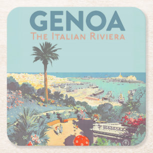 Porta-copo De Papel Quadrado Cartaz de Viagem Vintage de Gênova Riviera Italian