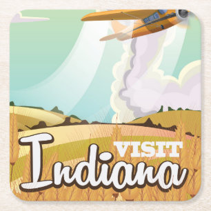 Porta-copo De Papel Quadrado Cartaz de viagem vintage de Indiana