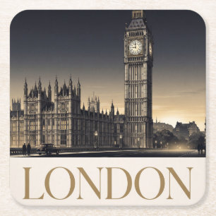 Porta-copo De Papel Quadrado Cartaz de Viagem Vintage Londres com Big Ben