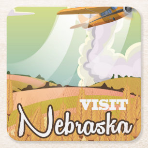 Porta-copo De Papel Quadrado cartaz de viagem vintage Nebraska