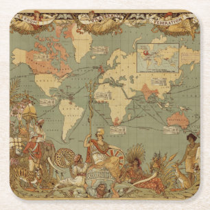 Porta-copo De Papel Quadrado Cartaz do Mapa Mundial do Império Britânico de 188