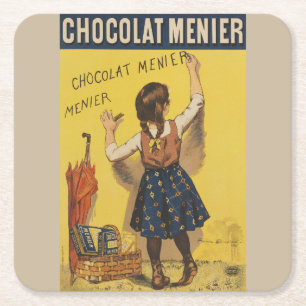 Porta-copo De Papel Quadrado Cartaz Francês Vintage Chocolat Menier Arte Bouiss