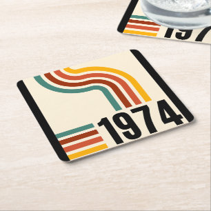 Porta-copo De Papel Quadrado Cartaz Retro Vintage 1974 Aniversário de 50 anos
