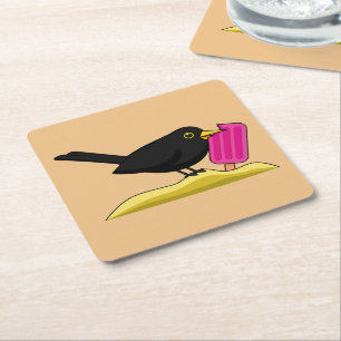 Porta-copo De Papel Quadrado Cartoon Blackbird Comendo Um Sorvete