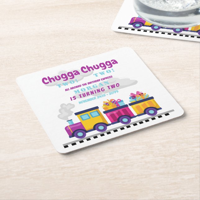 Porta-copo De Papel Quadrado Cartoon Chugga Choo Segundo Aniversário (Inclinado)