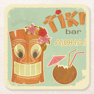 Porta-copo De Papel Quadrado Cartoon de abacaxi com Bar de Aloha Cute Tiki