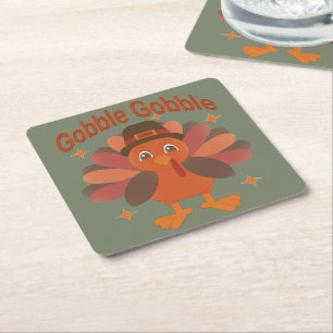 Porta-copo De Papel Quadrado Cartoon de Ação de Graças da Turquia - "Gobble Gob