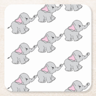 Porta-copo De Papel Quadrado Cartoon de Elefante de Padrão Desenhado à Mão R