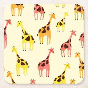 Porta-copo De Papel Quadrado Cartoon Giraffe: Padrão Colorido de Vintage.
