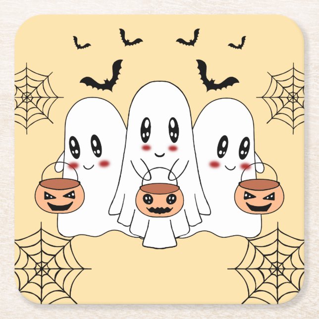 Porta-copo De Papel Quadrado Cartoon Spooky Cute Kawaii Festa de Halloween Fant (Frente)