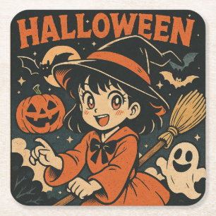 Porta-copo De Papel Quadrado Cartoonete japonês retrô fofo de Halloween
